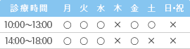 診療時間 10:00～13:00/14:00～18:00